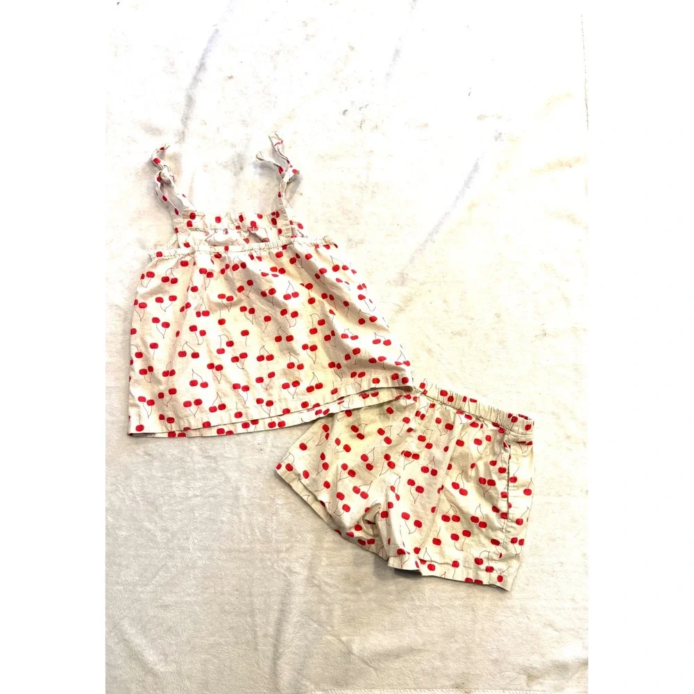 Hanna Andersson Kids US 12 Cherry Print Cotton Tie Strap Top and Shorts Set